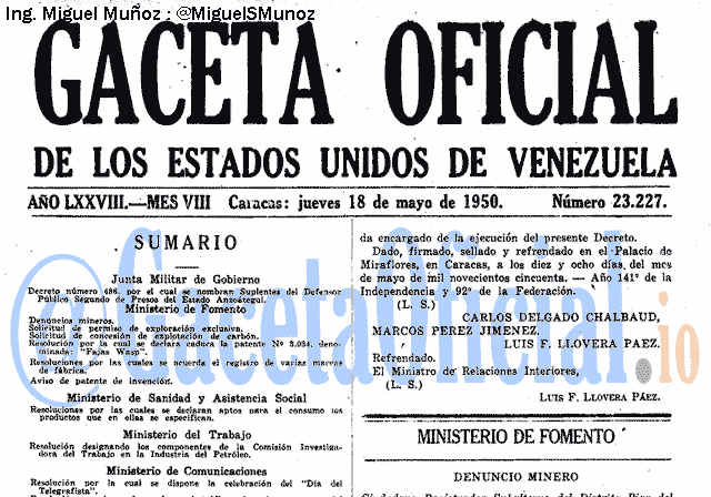 Gaceta Oficial 23227 del 18 Mayo 1950