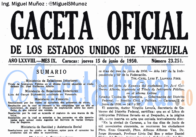 Gaceta Oficial 23251 del 15 Junio 1950