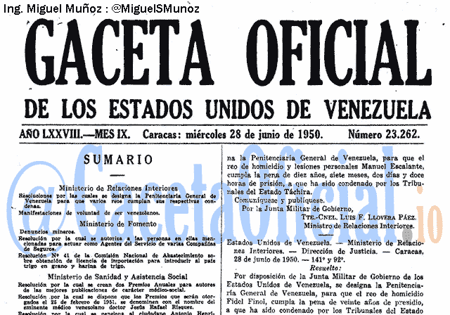 Gaceta Oficial 23262 del 28 Junio 1950