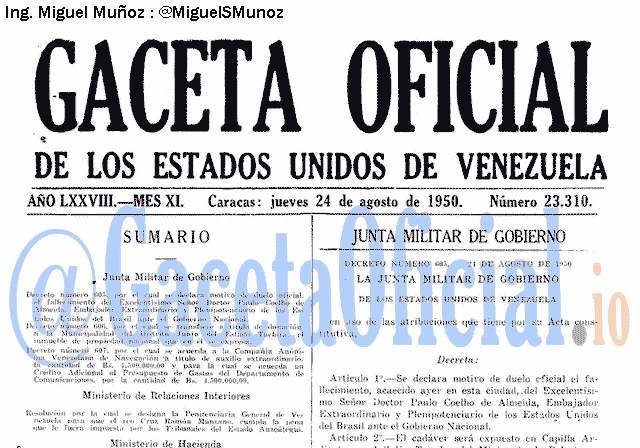 Gaceta Oficial 23310 del 24 Agosto 1950