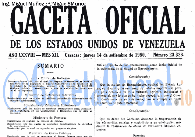 Gaceta Oficial 23328 del 14 Septiembre 1950