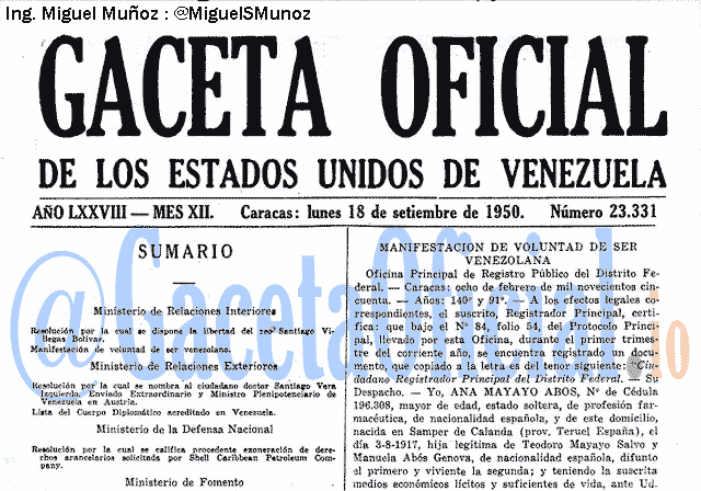 Gaceta Oficial 23331 del 18 Septiembre 1950