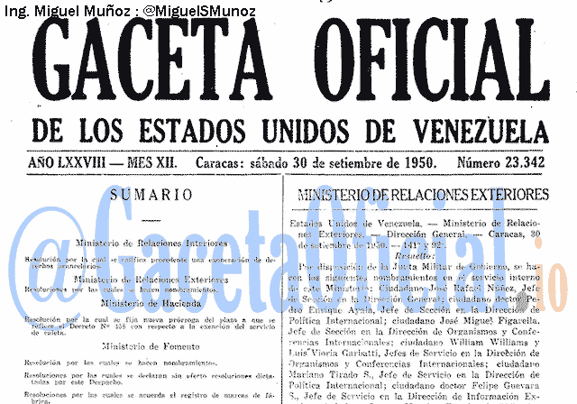 Gaceta Oficial 23342 del 30 Septiembre 1950