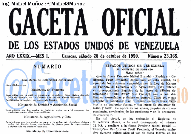 Gaceta Oficial 23365 del 28 Octubre 1950