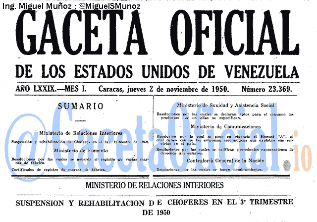 Gaceta Oficial 23369 del 2 Noviembre 1950
