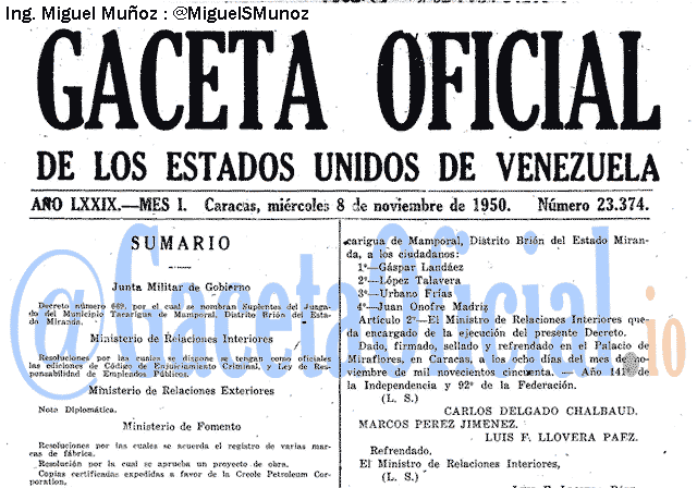 Gaceta Oficial 23374 del 8 Noviembre 1950