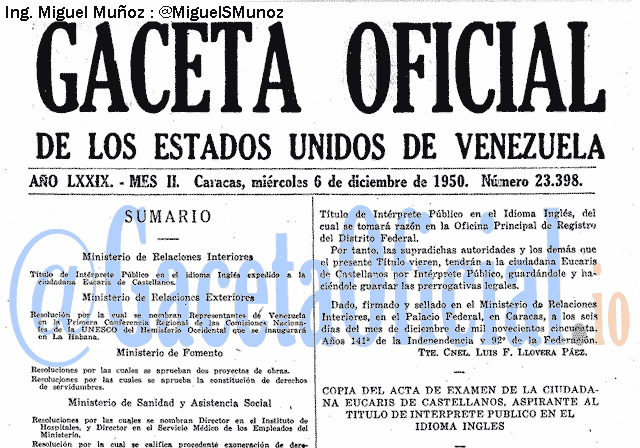 Gaceta Oficial 23398 del 6 Diciembre 1950