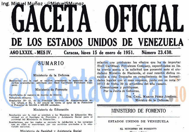 Gaceta Oficial 23430 del 15 Enero 1951