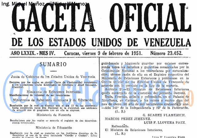 Gaceta Oficial 23452 del 9 Febrero 1951