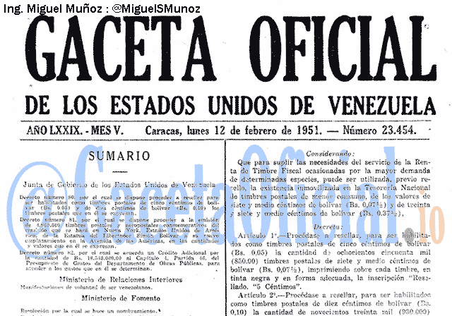 Gaceta Oficial 23454 del 12 Febrero 1951