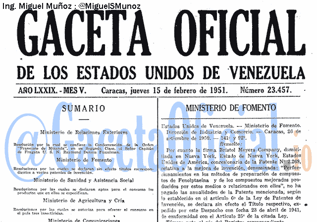Gaceta Oficial 23457 del 15 Febrero 1951
