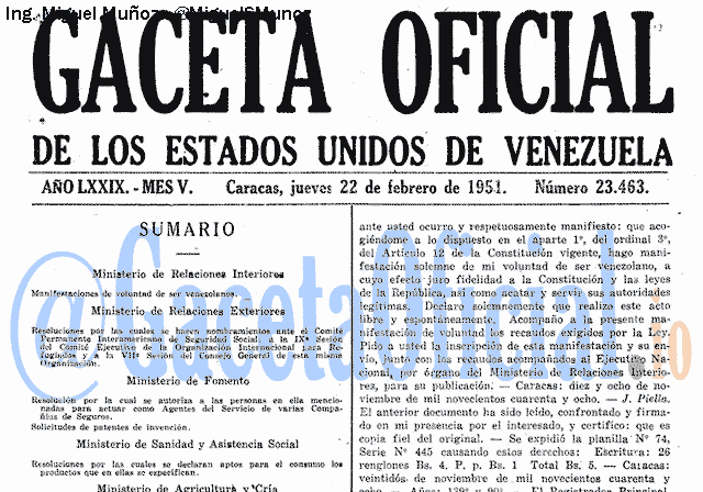 Gaceta Oficial 23463 del 22 Febrero 1951