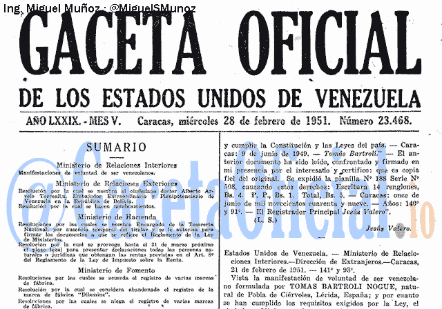 Gaceta Oficial 23468 del 28 Febrero 1951