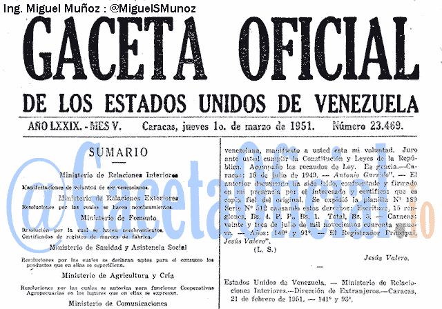 Gaceta Oficial 23469 del 1 Marzo 1951