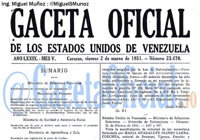 Gaceta Oficial 23470 del 2 Marzo 1951