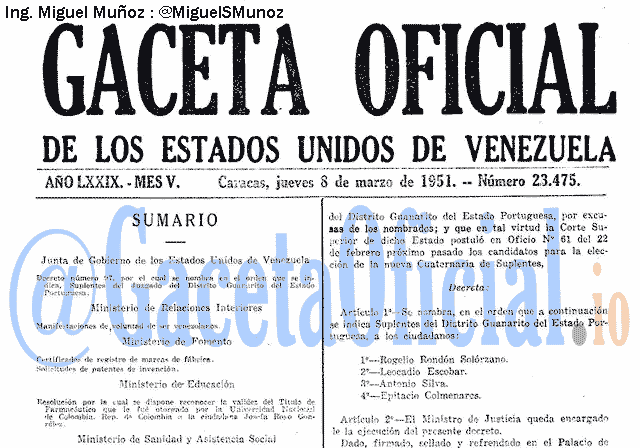 Gaceta Oficial 23475 del 8 Marzo 1951