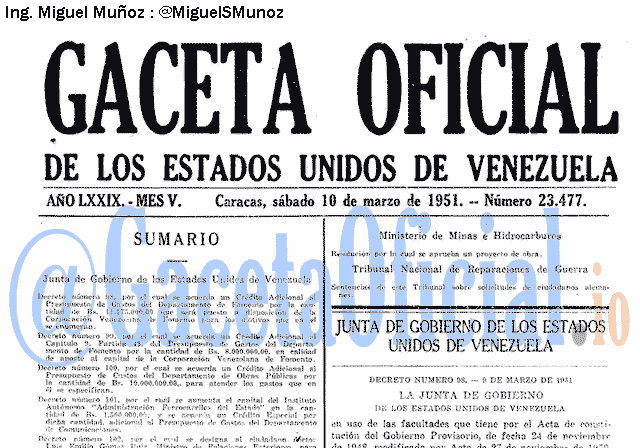 Gaceta Oficial 23477 del 10 Marzo 1951