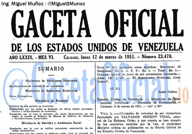 Gaceta Oficial 23478 del 12 Marzo 1951