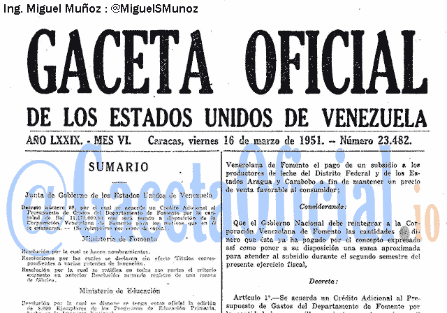 Gaceta Oficial 23482 del 16 Marzo 1951