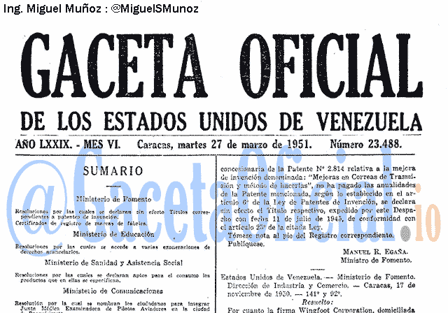 Gaceta Oficial 23488 del 27 Marzo 1951