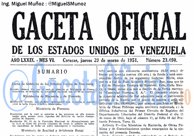 Gaceta Oficial 23490 del 29 Marzo 1951