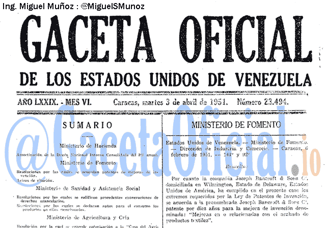 Gaceta Oficial 23494 del 3 Abril 1951