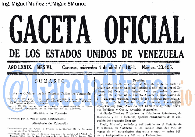 Gaceta Oficial 23495 del 4 Abril 1951