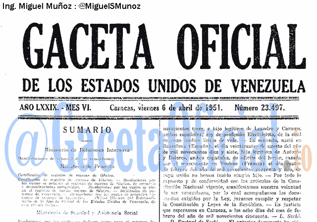 Gaceta Oficial 23497 del 6 Abril 1951