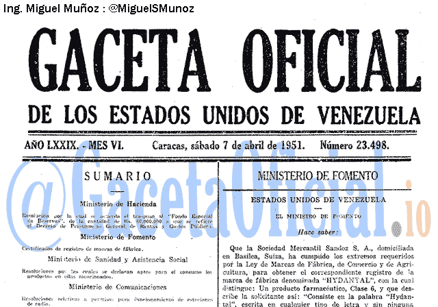 Gaceta Oficial 23498 del 7 Abril 1951