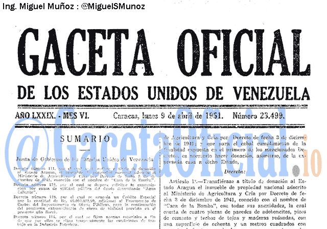 Gaceta Oficial 23499 del 9 Abril 1951