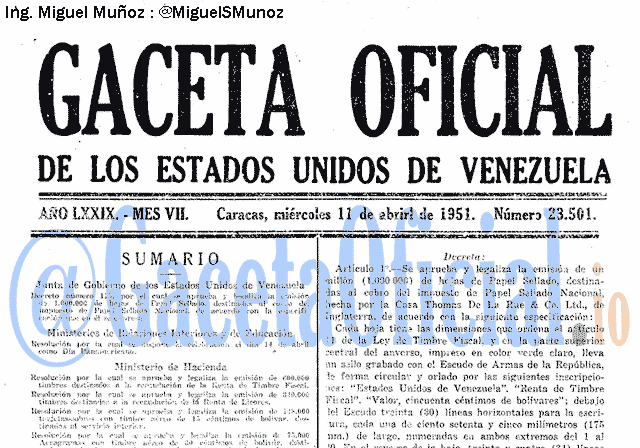 Gaceta Oficial 23501 del 11 Abril 1951