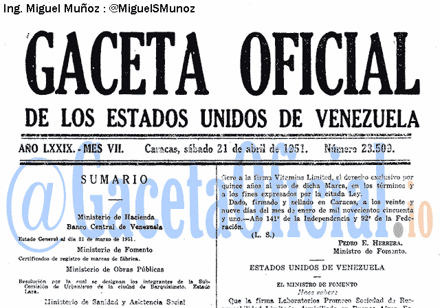 Gaceta Oficial 23509 del 21 Abril 1951