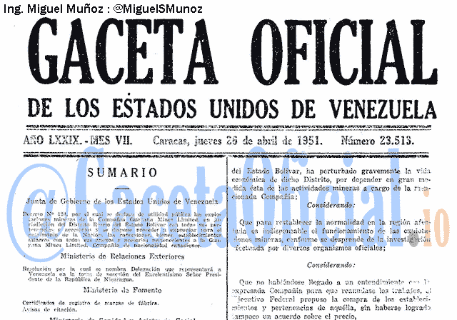 Gaceta Oficial 23513 del 26 Abril 1951