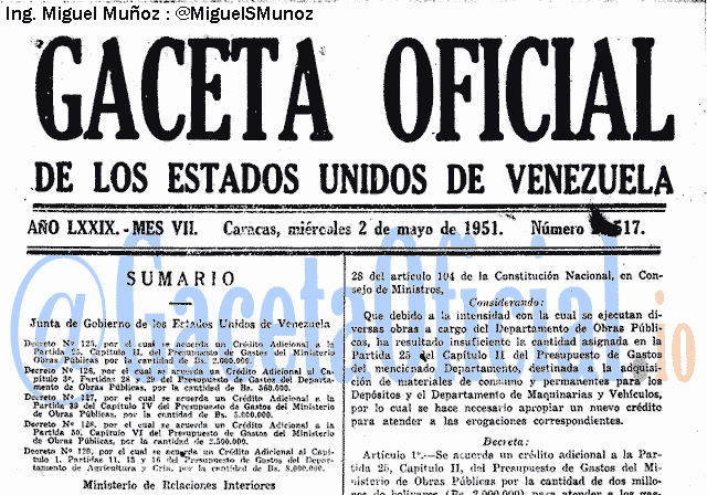 Gaceta Oficial 23517 del 2 Mayo 1951