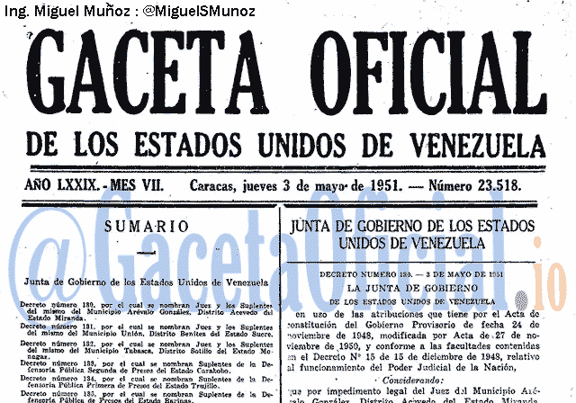 Gaceta Oficial 23518 del 3 Mayo 1951