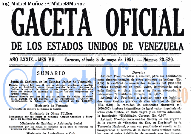 Gaceta Oficial 23520 del 5 Mayo 1951