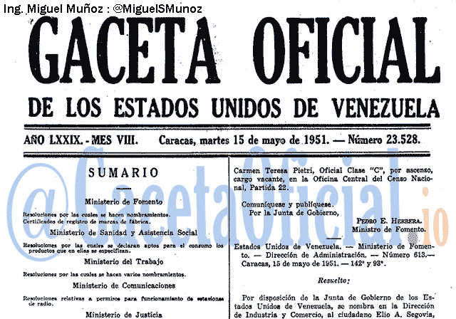 Gaceta Oficial 23528 del 15 Mayo 1951
