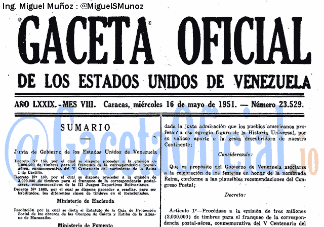 Gaceta Oficial 23529 del 16 Mayo 1951