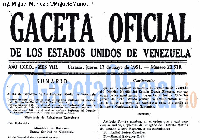 Gaceta Oficial 23530 del 17 Mayo 1951