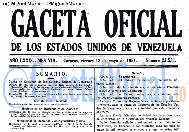 Gaceta Oficial 23531 del 18 Mayo 1951