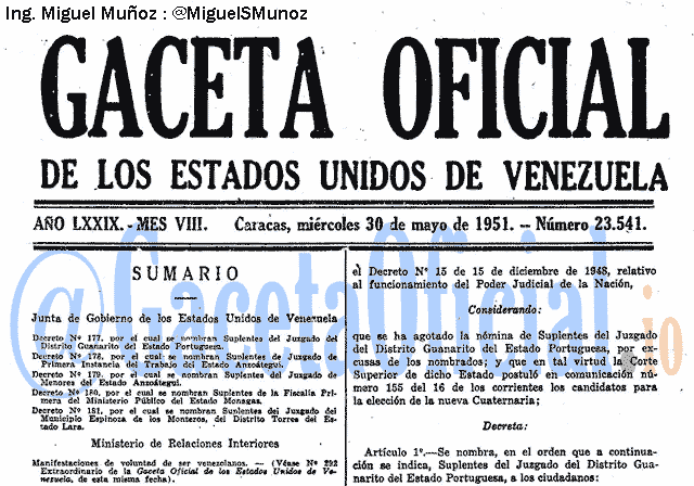 Gaceta Oficial 23541 del 30 Mayo 1951