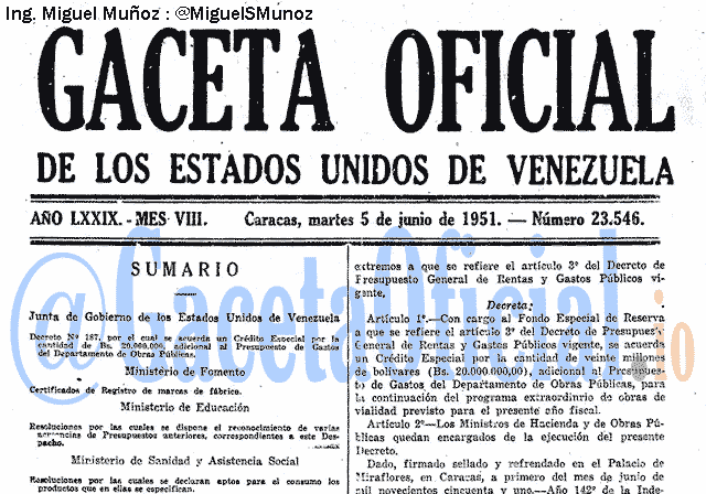 Gaceta Oficial 23546 del 5 Junio 1951