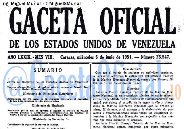 Gaceta Oficial 23547 del 6 Junio 1951
