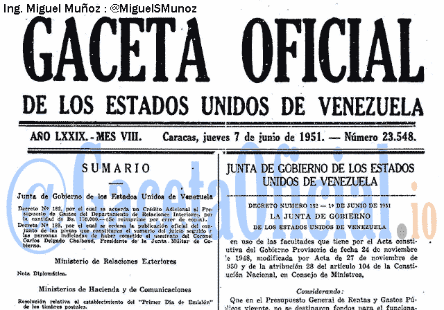 Gaceta Oficial 23548 del 7 Junio 1951