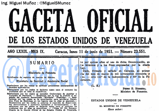 Gaceta Oficial 23551 del 11 Junio 1951