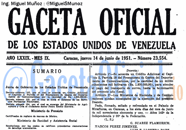 Gaceta Oficial 23554 del 14 Junio 1951