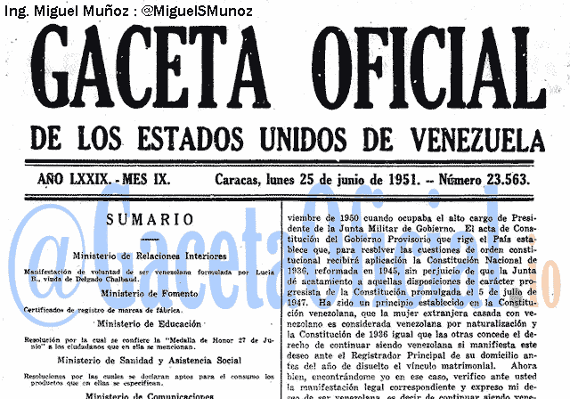 Gaceta Oficial 23563 del 25 Junio 1951