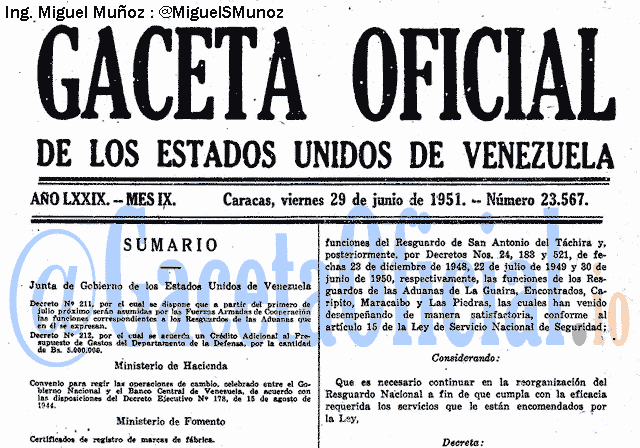Gaceta Oficial 23567 del 29 Junio 1951