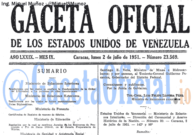 Gaceta Oficial 23569 del 2 Julio 1951