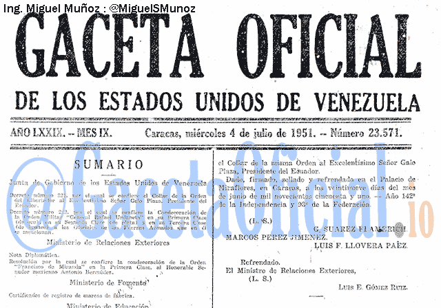 Gaceta Oficial 23571 del 4 Julio 1951
